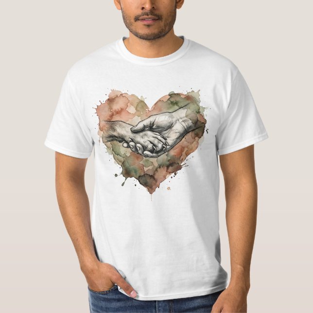 Dog Lover Human Animal Bond Watercolor Heart T-Shirt (Front)