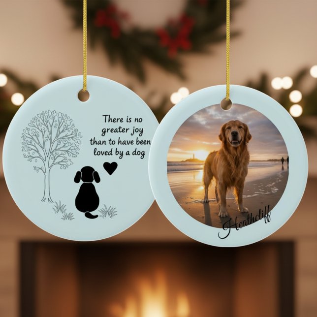 Dog Lover Joy Quote Keepsake Photo Ornament (Photo dog memorial ornament)