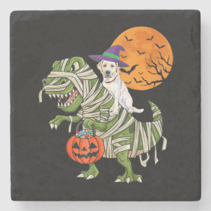 Dog Lover   Labrador Retriever Riding Mummy T Rex Stone Coaster