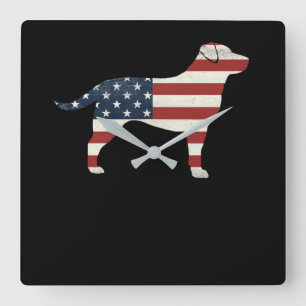 Dog Lover Labrador Retriever Silhouette USA Flag Square Wall Clock