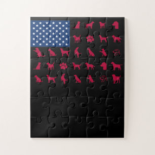 Dog Lover Labrador Retriever USA American Flag Jigsaw Puzzle