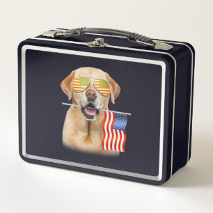 Dog Lover Labrador Retriever USA Flag Metal Lunch Box