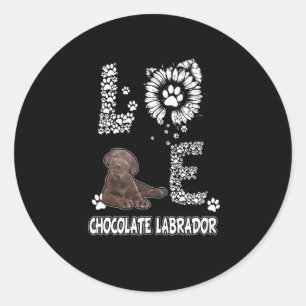 Dog Lover   Love Chocolate Labrador Sunflower Classic Round Sticker