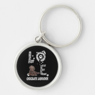 Dog Lover Love Chocolate Labrador Sunflower Key Ring