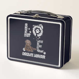 Dog Lover Love Chocolate Labrador Sunflower Metal Lunch Box