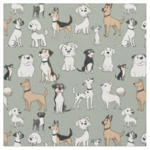 Dog lover. Love paw. Many dogs different breeds Fabric
