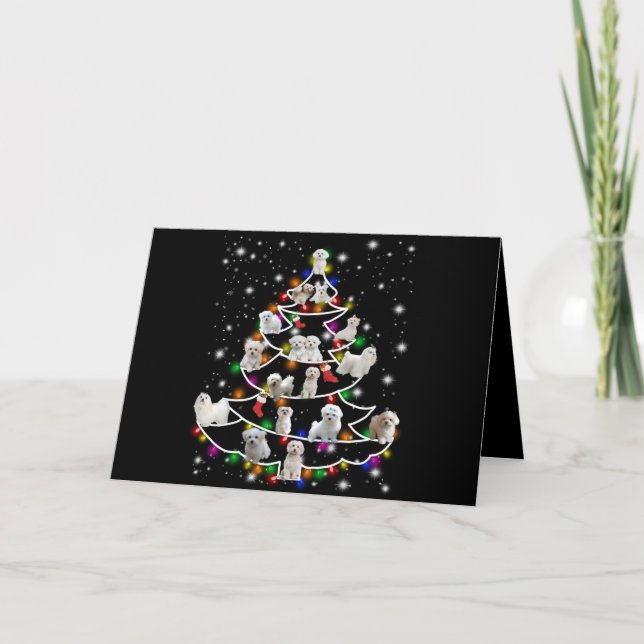 Dog Lover | Maltese Christmas Tree Fairy Light Holiday Card (Front)