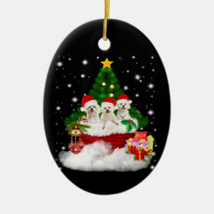 Dog Lover   Maltese Puppies Is Christmas Present Ceramic Ornament