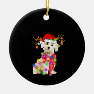Dog Lover   Maltese Santa Hat Xmas Fairy Light Ceramic Ornament