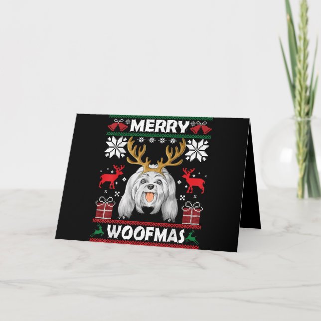 Dog Lover | Merry Woofmas Cute Maltese Puppy Holiday Card (Front)