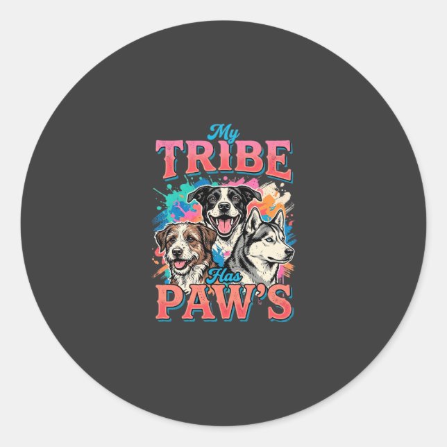 Dog Lover My Tribe Has Paws Classic Round Sticker (Front)
