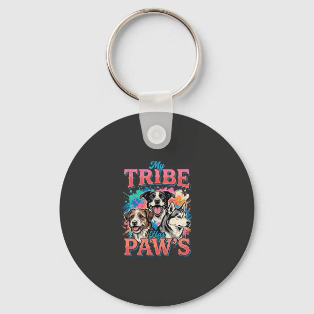 Dog Lover My Tribe Has Paws Key Ring (Front)