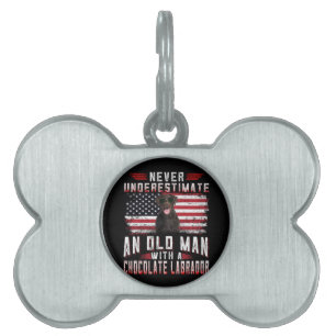 Dog Lover Never Underestimate Old Man Labrador Pet ID Tag