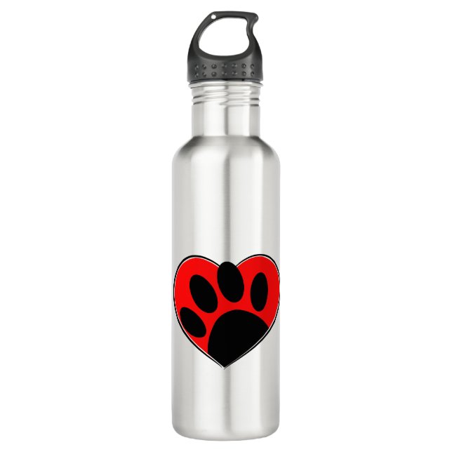 Dog Lover Paw Print And Red Heart 710 Ml Water Bottle (Front)