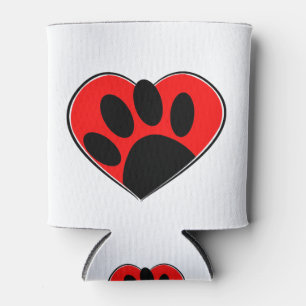 Dog Lover Paw Print And Red Heart Can Cooler