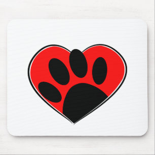 Dog Lover Paw Print And Red Heart Mouse Pad