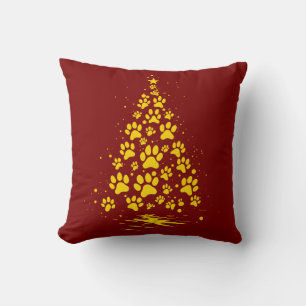 Dog Lover Paw Print Christmas Tree 4 Cushion