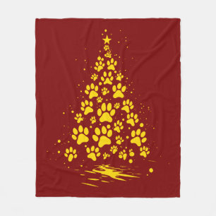 Dog Lover Paw Print Christmas Tree 4 Fleece Blanket