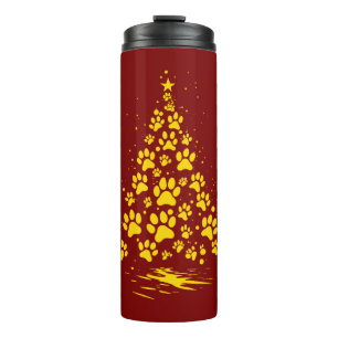 Dog Lover Paw Print Christmas Tree 4 Thermal Tumbler