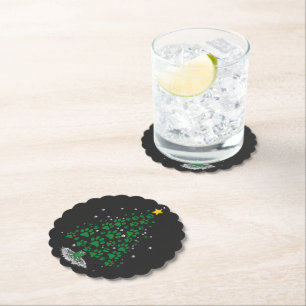 Dog Lover Paw Print Christmas Tree Paper Coaster