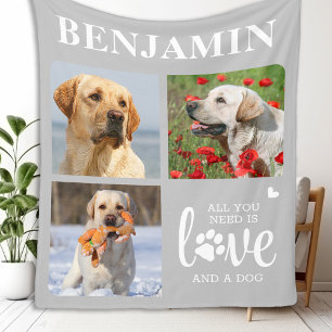 Dog Lover Personalised 3 Pet Photo Collage Fleece Blanket