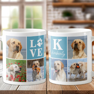 Dog Lover Personalised LOVE Paw 7 Photo Collage Coffee Mug