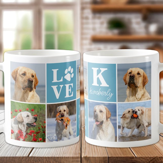 Dog Lover Personalised LOVE Paw 7 Photo Collage Coffee Mug (Creator Uploaded)