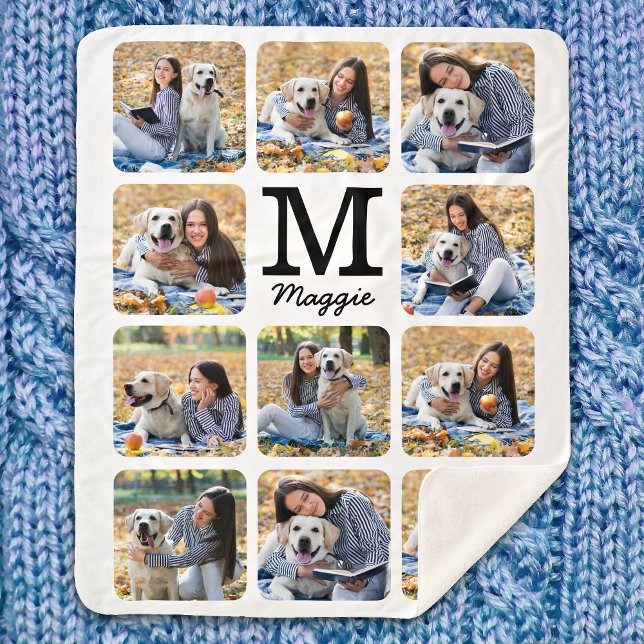 Dog Lover Personalised Modern Pet Photo Collage Fl Sherpa Blanket (Creator Uploaded)
