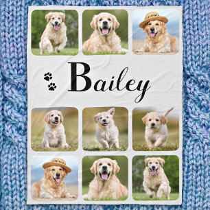 Dog Lover Personalised Monogram Pet Photo Collage Fleece Blanket