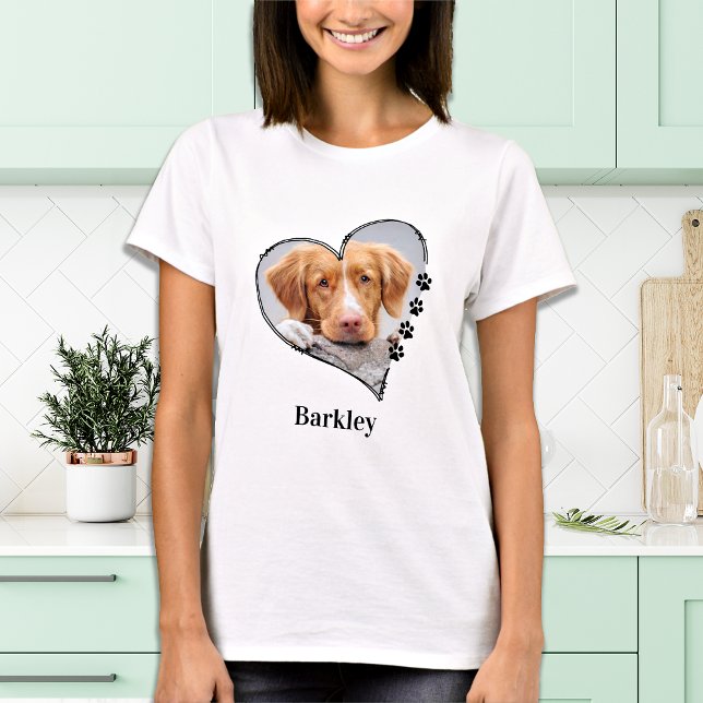 Dog Lover Personalised Paw Print Heart Pet Photo T-Shirt (Creator Uploaded)