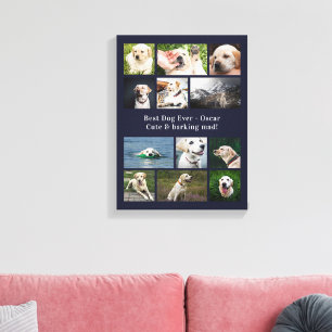 Dog Lover Personalised Pet Photo Collage Navy Blue Canvas Print