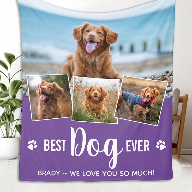 Dog Lover Personalised Trendy 4 Pet Photo Collage Fleece Blanket (Creator Uploaded)