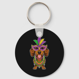 Dog Lover Pet Dachshund Mardi Gras Carnival Jester Key Ring
