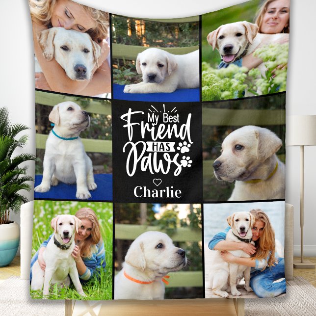 Dog Lover Pet Modern Personalised 8 Photo Collage Fleece Blanket (Creator Uploaded)