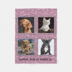 Dog Lover Pet Personalized Custom 4 Photo Collage Fleece Blanket