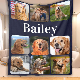 Dog Lover Pet Photo Collage Personalised Monogram Fleece Blanket