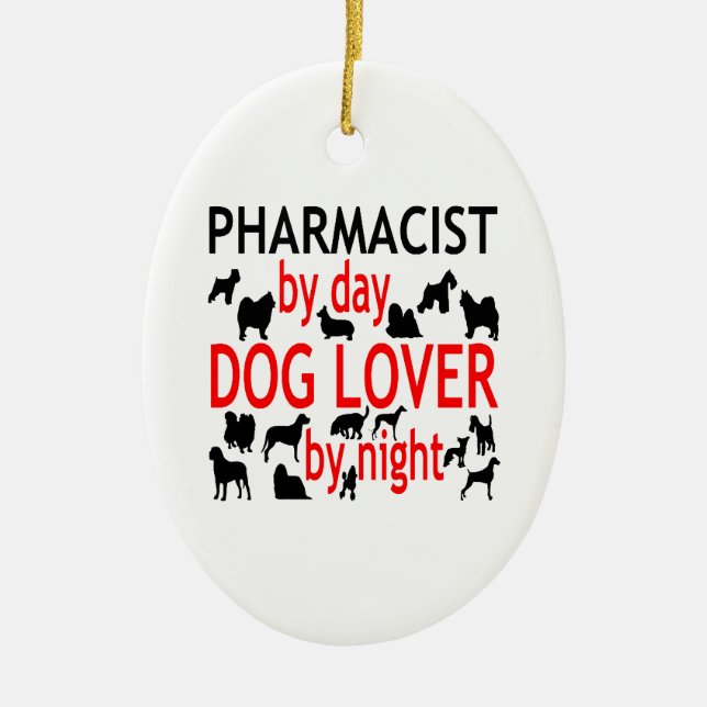 Dog Lover Pharmacist in Red Ceramic Tree Decoration (Front)