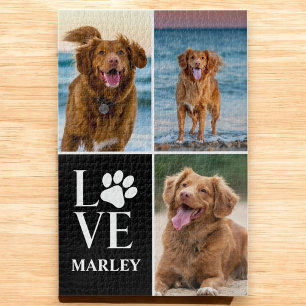 Dog Lover Photo Collage Custom Love Name Pet Jigsaw Puzzle