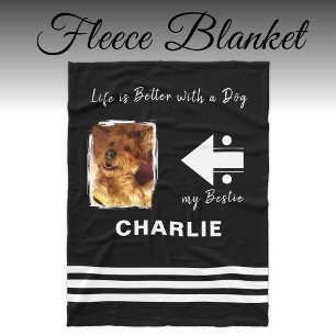 Dog lover photo name black fleece blanket