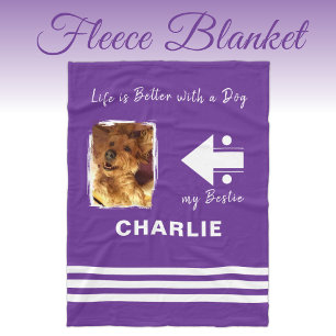 Dog lover photo name purple fleece blanket