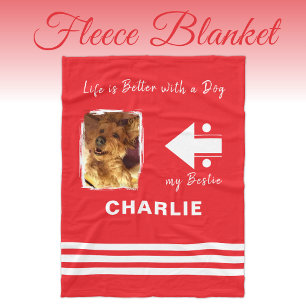Dog lover photo name red fleece blanket