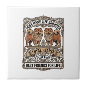 Dog Lover Quote Vintage Engraving Fluffy Dog Art_1 Ceramic Tile
