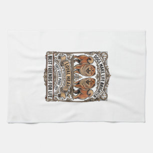 Dog Lover Quote Vintage Engraving Fluffy Dog Art_1 Tea Towel