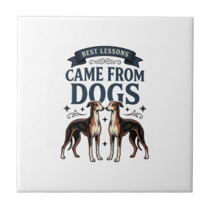 Dog Lover Quote Vintage Engraving Hound Typography Ceramic Tile