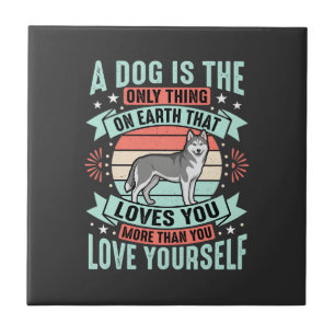 Dog Lover Quote Vintage Husky Graphic Ceramic Tile