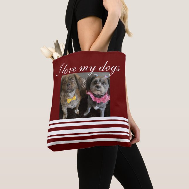 Dog lover red tote bag, bag (Close Up)