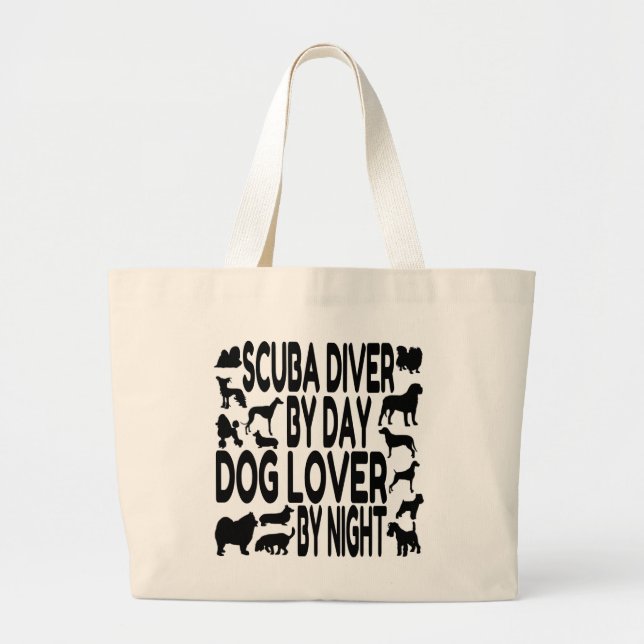 Dog Lover Scuba Diver Large Tote Bag (Front)