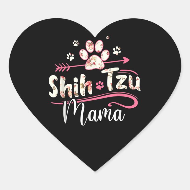 Dog Lover Shih Tzu Mama Heart Sticker (Front)