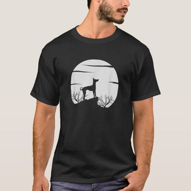 Dog Lover Silhouette with Scenic Moon and Nature S T-Shirt (Front)