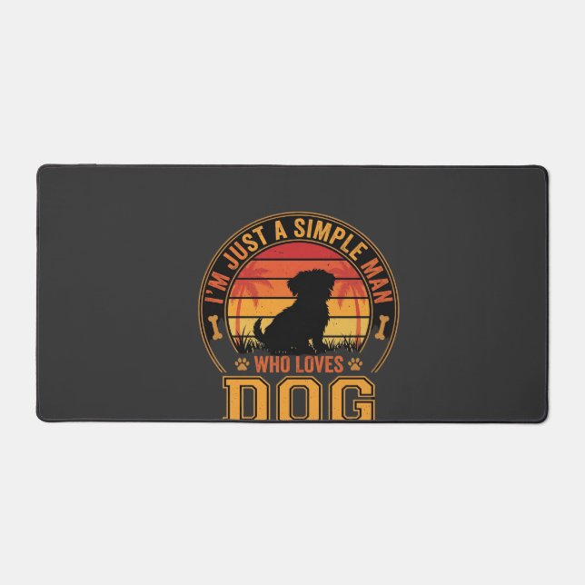 Dog Lover Simple Man Retro Sunset Desk Mat (Front)